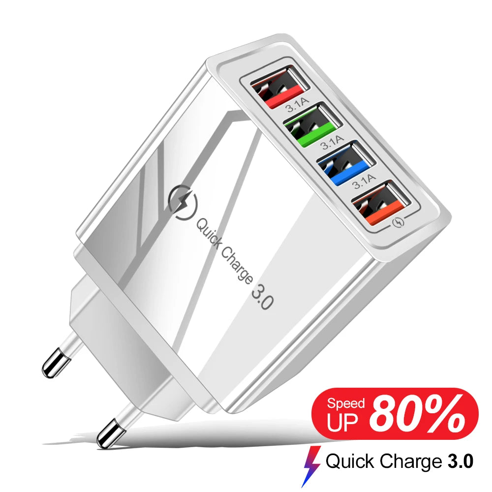 3A USB Ladegerät 4 Port USB Quick Charge 3,0 EU UNS Stecker Handy Ladegerät Wand Adapter Tragbare Schnelle Lade für iPhone 16 Pro