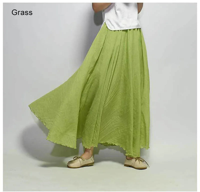 Frauen Elegante Hohe Taille Leinen Maxi Rock 2023 Sommer Damen Casual Elastische Taille 2 Schichten Röcke saia feminina 20 Farben SK53