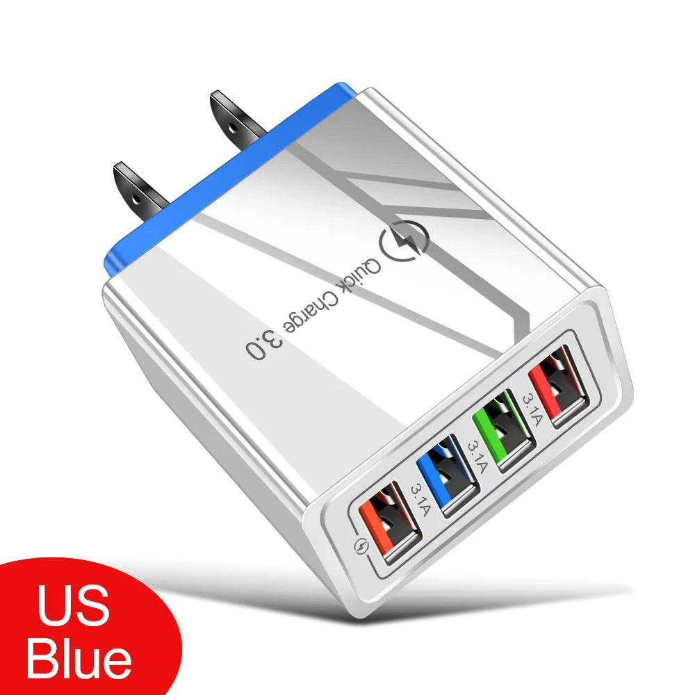 3A USB Ladegerät 4 Port USB Quick Charge 3,0 EU UNS Stecker Handy Ladegerät Wand Adapter Tragbare Schnelle Lade für iPhone 16 Pro