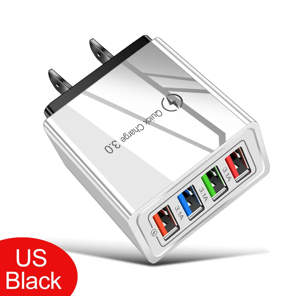 3A USB Ladegerät 4 Port USB Quick Charge 3,0 EU UNS Stecker Handy Ladegerät Wand Adapter Tragbare Schnelle Lade für iPhone 16 Pro