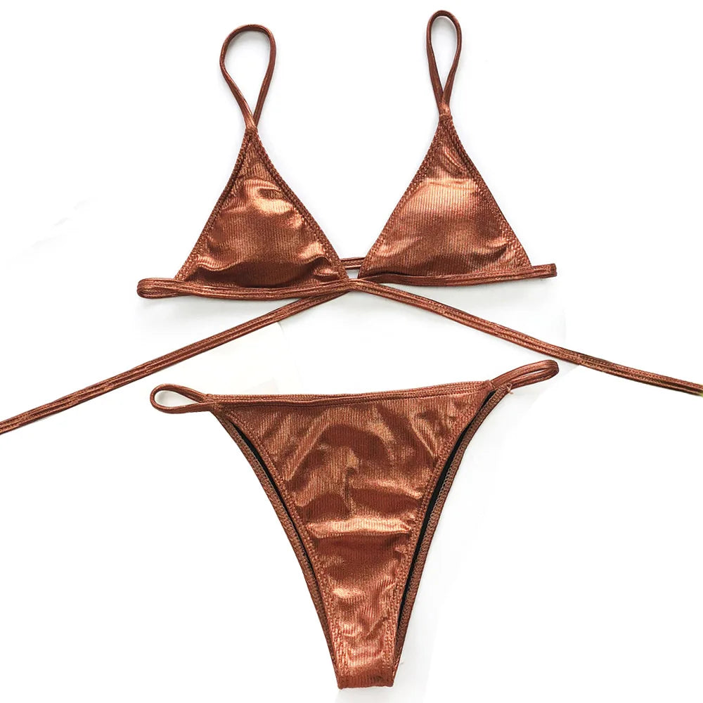 Ausgehöhltes rotes sexy Bikini-Set für Damen, String-Badeanzug, Push-Up-Bademode, 2025, gebundener Tanga, brasilianischer Bikini-Badeanzug, Badebekleidung