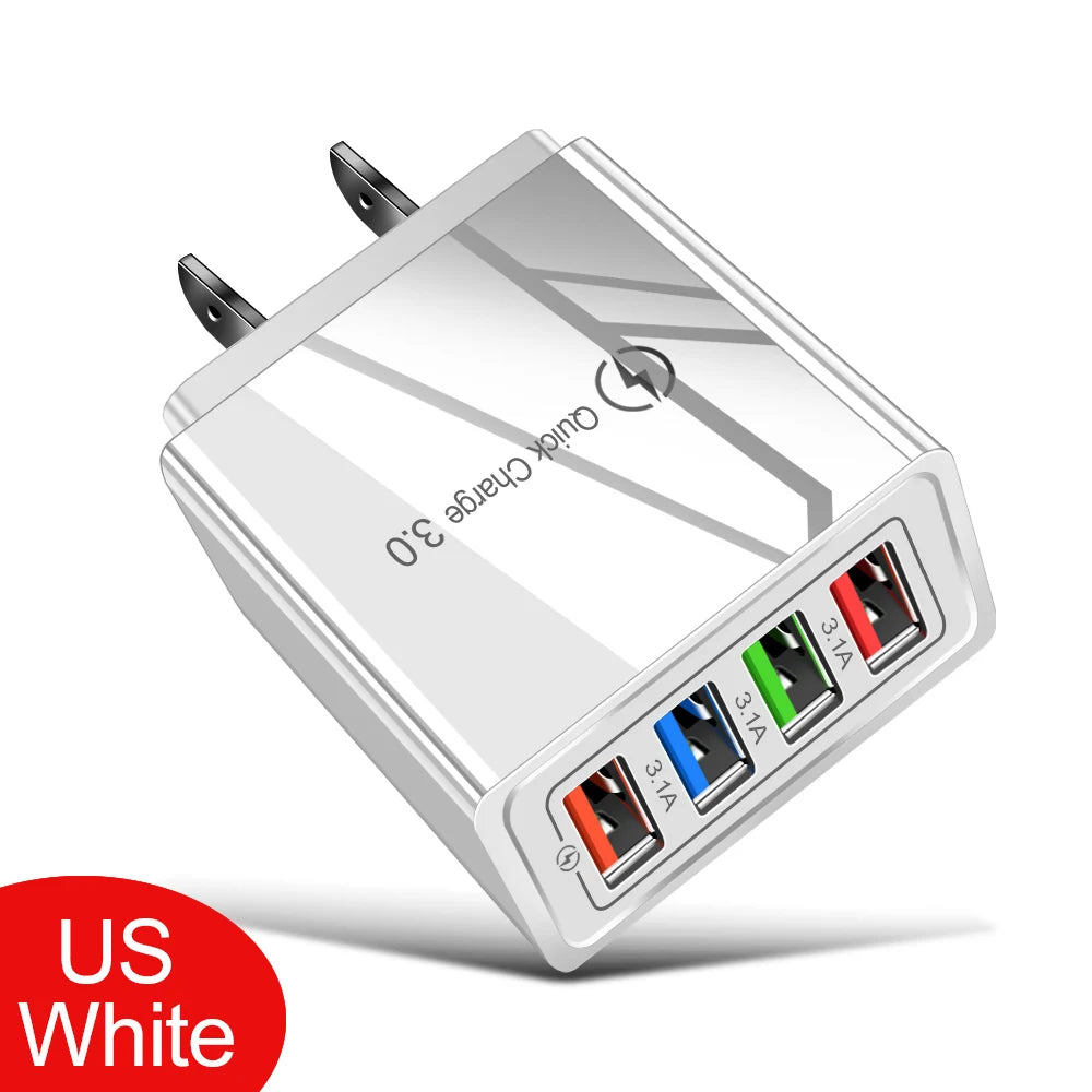 3A USB Ladegerät 4 Port USB Quick Charge 3,0 EU UNS Stecker Handy Ladegerät Wand Adapter Tragbare Schnelle Lade für iPhone 16 Pro
