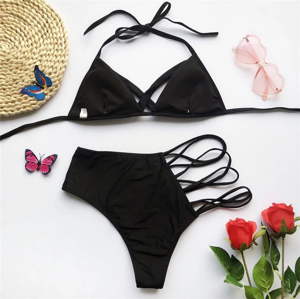 Ausgehöhltes rotes sexy Bikini-Set für Damen, String-Badeanzug, Push-Up-Bademode, 2025, gebundener Tanga, brasilianischer Bikini-Badeanzug, Badebekleidung