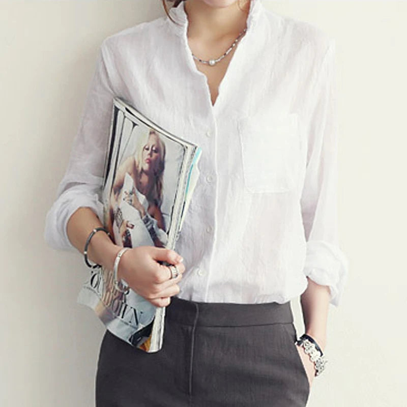 Chemisier Femme Frauen Tops Mode 2022 Sommer Leinen Weißes Hemd Frauen Langarm Bluse Koreanische Frau Kleidung Roupas Femininas