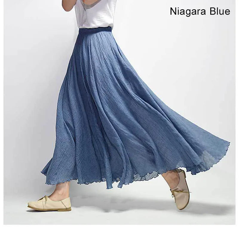 Frauen Elegante Hohe Taille Leinen Maxi Rock 2023 Sommer Damen Casual Elastische Taille 2 Schichten Röcke saia feminina 20 Farben SK53
