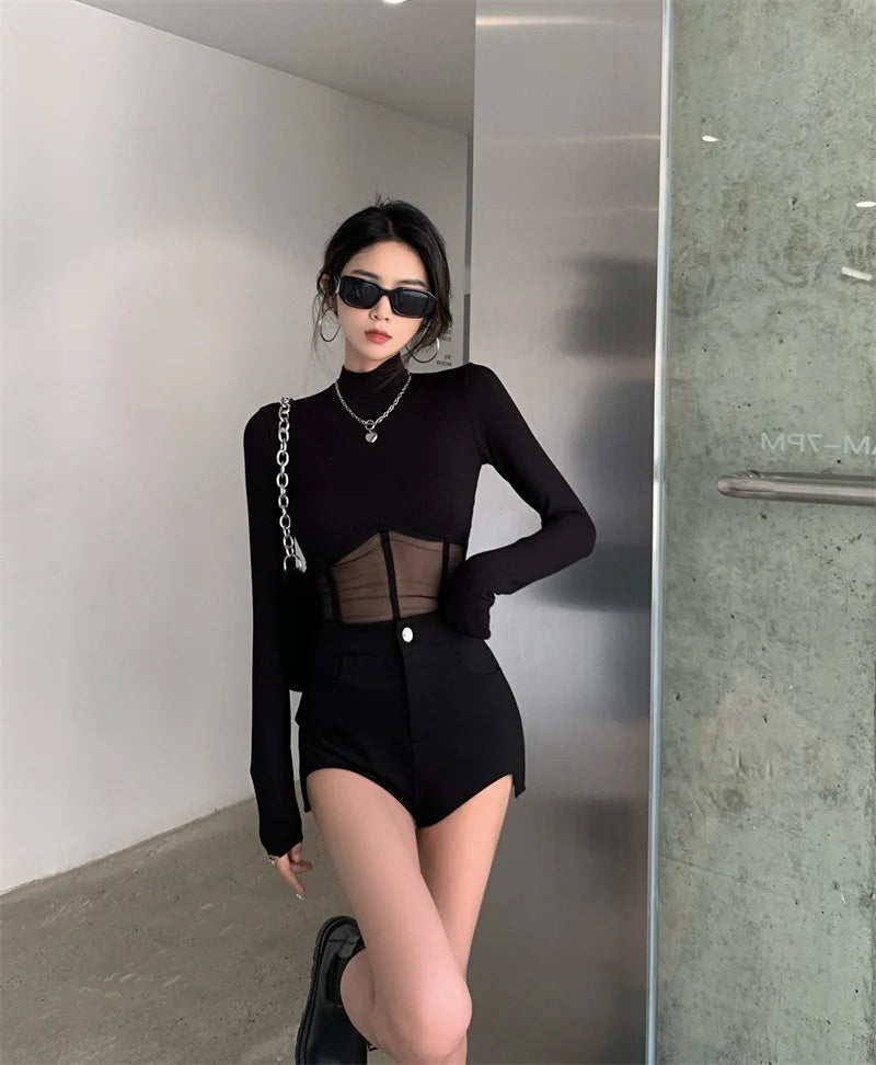 Sommer Frauen T-Shirt Frau Kleidung Langarm Tops Frühling schwarz schlanke T-Shirt weibliche Ernte Top T-Shirt sexy dünn y2k