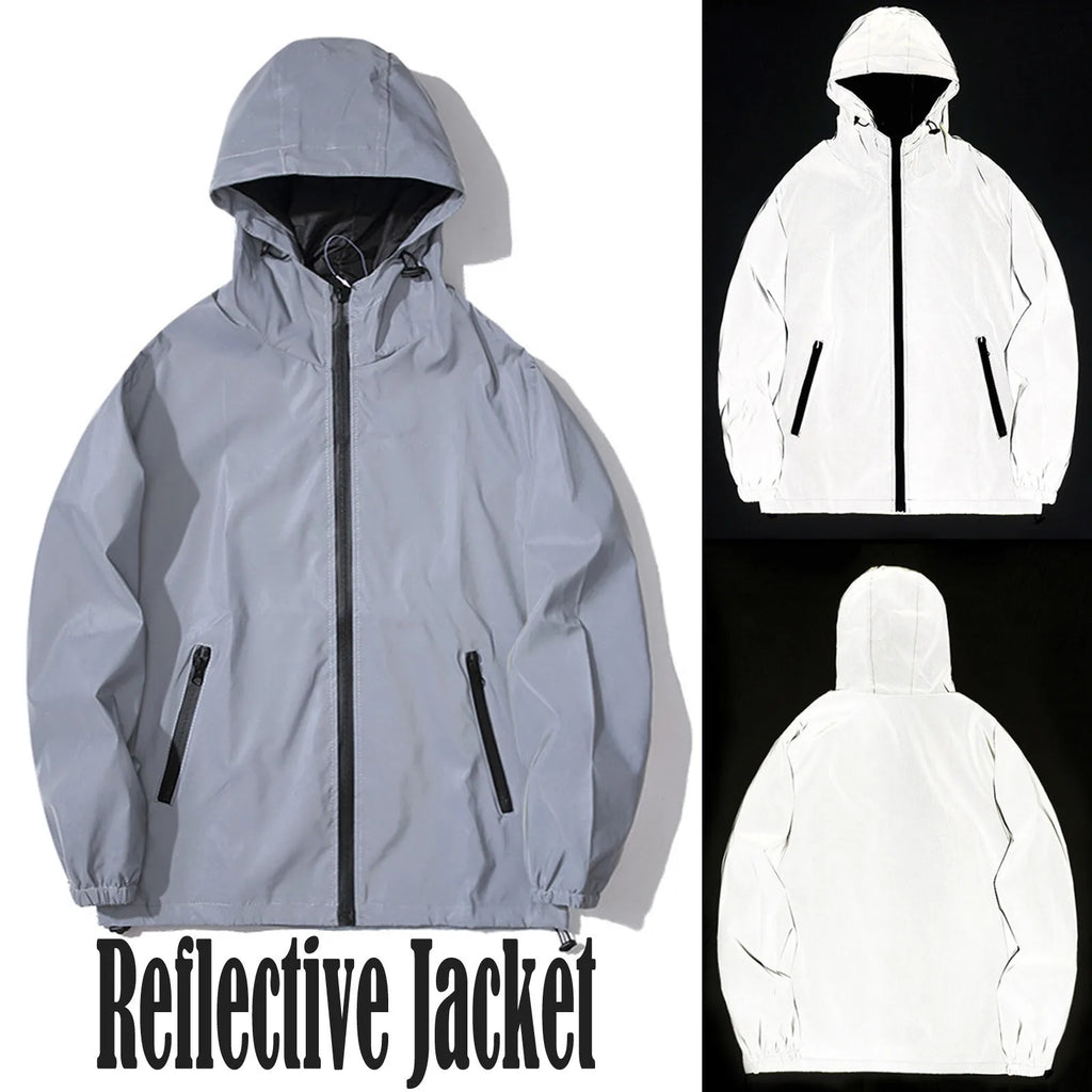 Männer Voll Reflektierende Jacke Casual Frauen Windjacke Hip Hop Mit Kapuze Mantel Wasserdicht Gedruckt Streetwear Nacht Glänzende Jacken 5XL