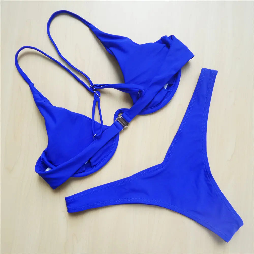 S - XL V-bar Bügel Bikini Weiblichen Badeanzug Frauen Bademode Zwei-stück V-form Draht Bikini set Badende Badeanzug Schwimmen V439
