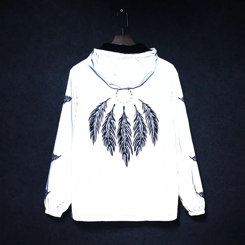Männer Voll Reflektierende Jacke Casual Frauen Windjacke Hip Hop Mit Kapuze Mantel Wasserdicht Gedruckt Streetwear Nacht Glänzende Jacken 5XL