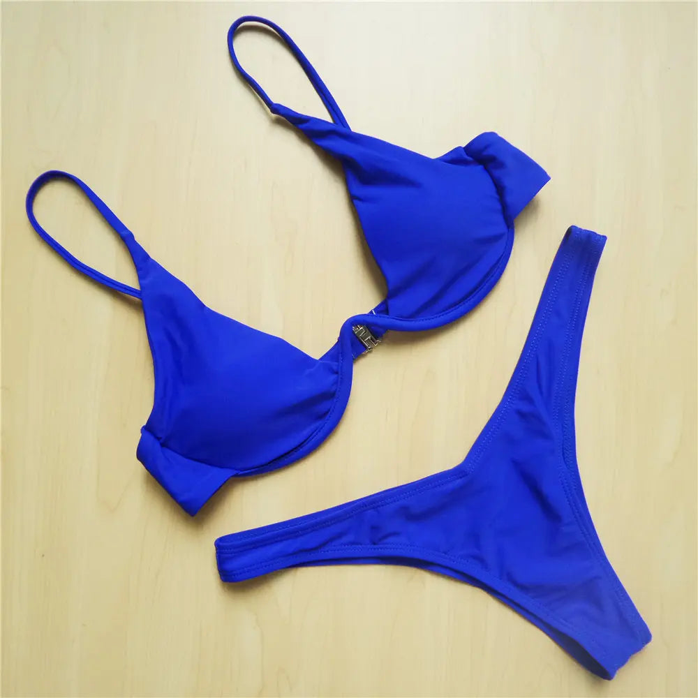 S - XL V-bar Bügel Bikini Weiblichen Badeanzug Frauen Bademode Zwei-stück V-form Draht Bikini set Badende Badeanzug Schwimmen V439