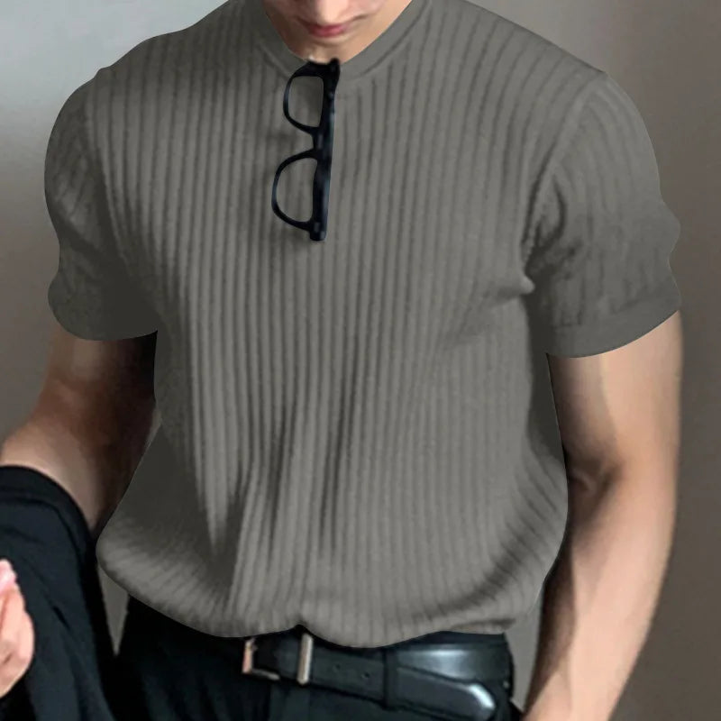 Sommer Herrenbekleidung Leichtes Luxus-T-Shirt Freizeit Langarm O-Ausschnitt Drapiert Einfarbig Lose Basic-Shirt Beliebte Strickwaren
