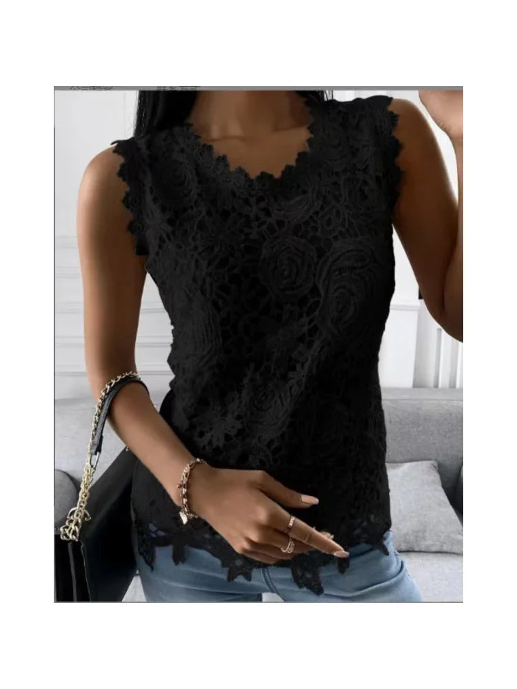 Sommer Mode Spitze Bluse Frau Jacquard Ärmellose Casual Frauen Shirts Vintage Lose Blumen Weste Tops Blusas Mujer y2k kleidung