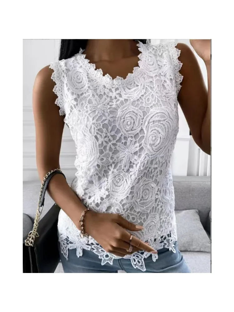 Sommer Mode Spitze Bluse Frau Jacquard Ärmellose Casual Frauen Shirts Vintage Lose Blumen Weste Tops Blusas Mujer y2k kleidung
