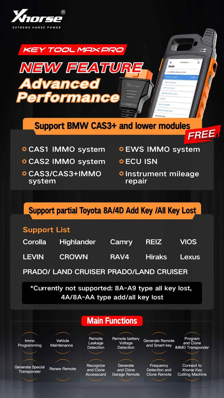 Xhorse VVDI Key Tool Max PRO kombiniert Key Tool Max- und Mini-OBD-Werkzeugfunktionen und fügt Spannungs- und Leckstromfunktionen ein