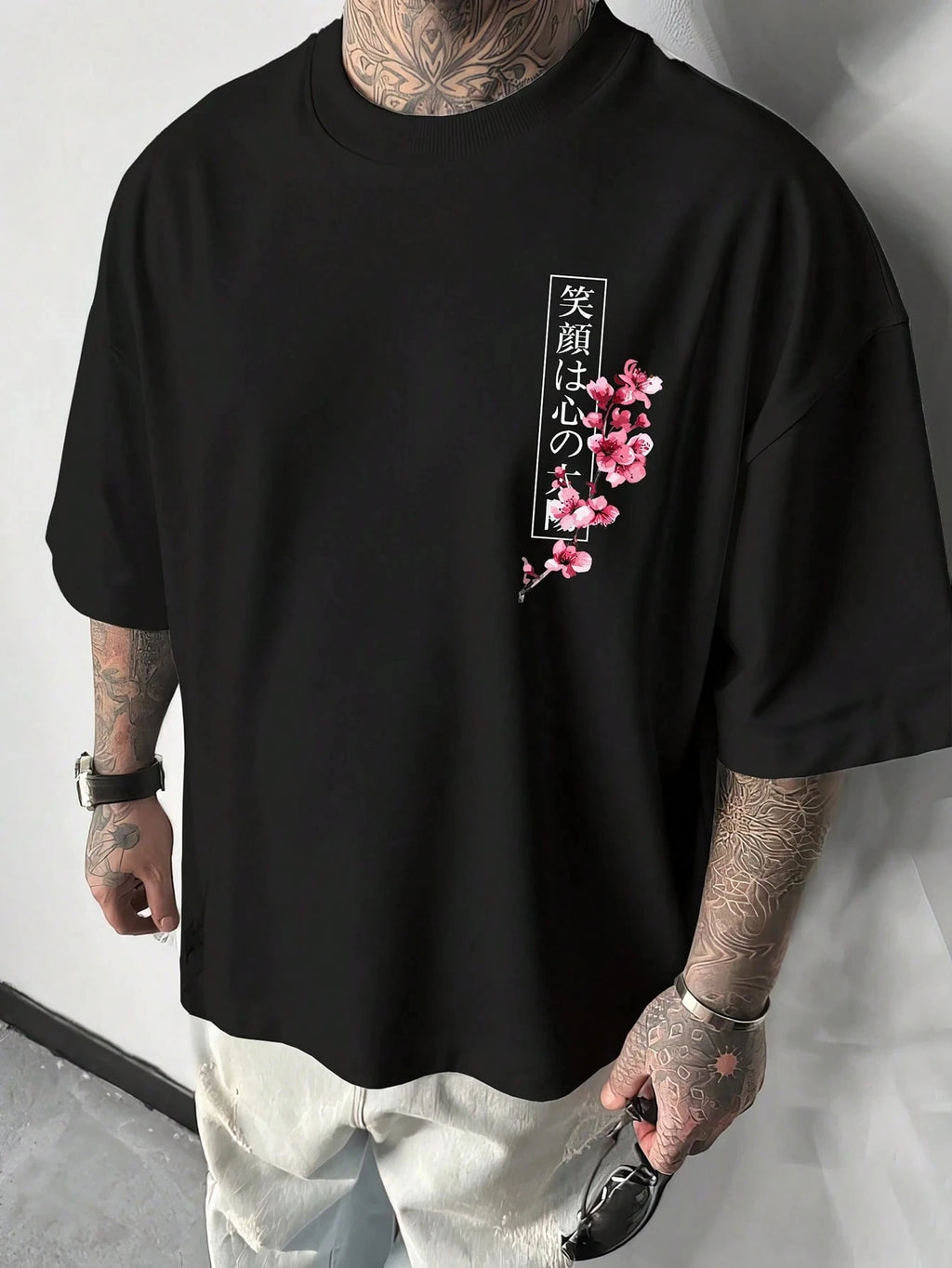 Sommer Japan Koi Sakura Katana Prints Baumwoll-T-Shirts für Herren, kurzärmelige T-Shirts, übergroße O-Ausschnitt-Soft-Tops, lässige Herrenkleidung