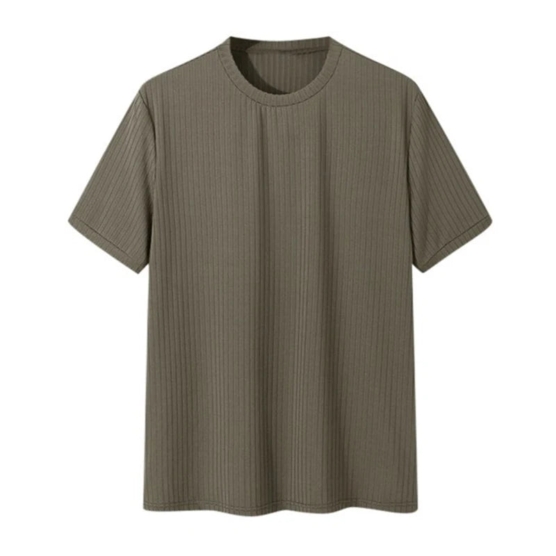 Sommer Herrenbekleidung Leichtes Luxus-T-Shirt Freizeit Langarm O-Ausschnitt Drapiert Einfarbig Lose Basic-Shirt Beliebte Strickwaren