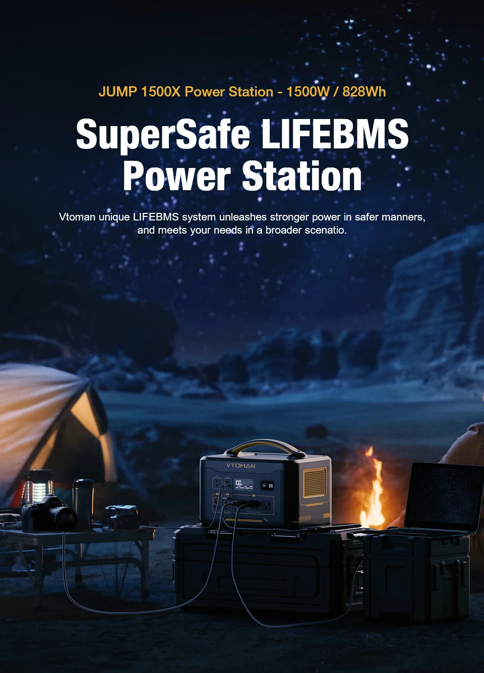 VTOMAN JUMP 1500X Tragbares Kraftwerk Camping LiFePO4-Batterie 828 Wh 1500 W AC-Steckdosen Solargenerator für Zuhause, Wohnmobil, Outdoor