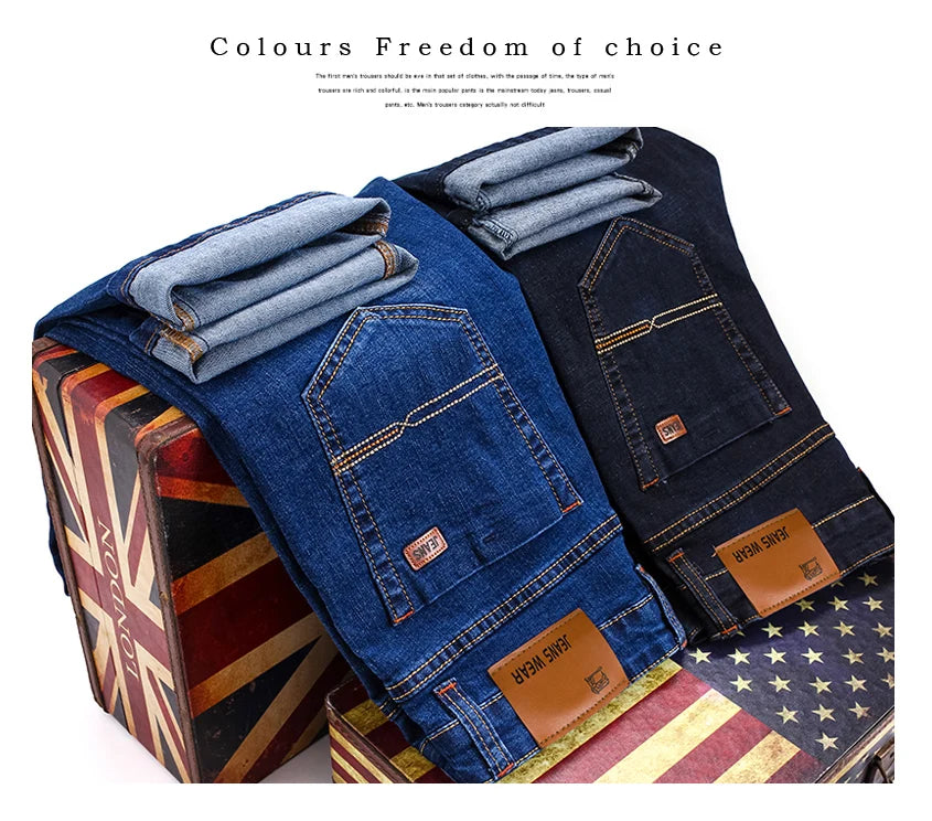 Herrenmode Business Jeans Klassischer Stil Casual Stretch Slim Jean Hosen Männliche Marke Denim Hosen Schwarz Blau