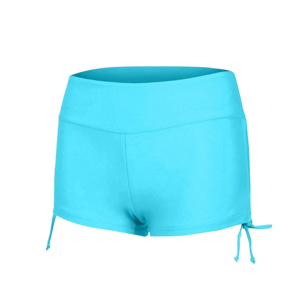 Sommer-Badebekleidung für Damen, einfarbig, Boxer, Strandshorts, hohe Taille, seitlich verstellbarer Kordelzug, elastischer Sport-Badeanzug