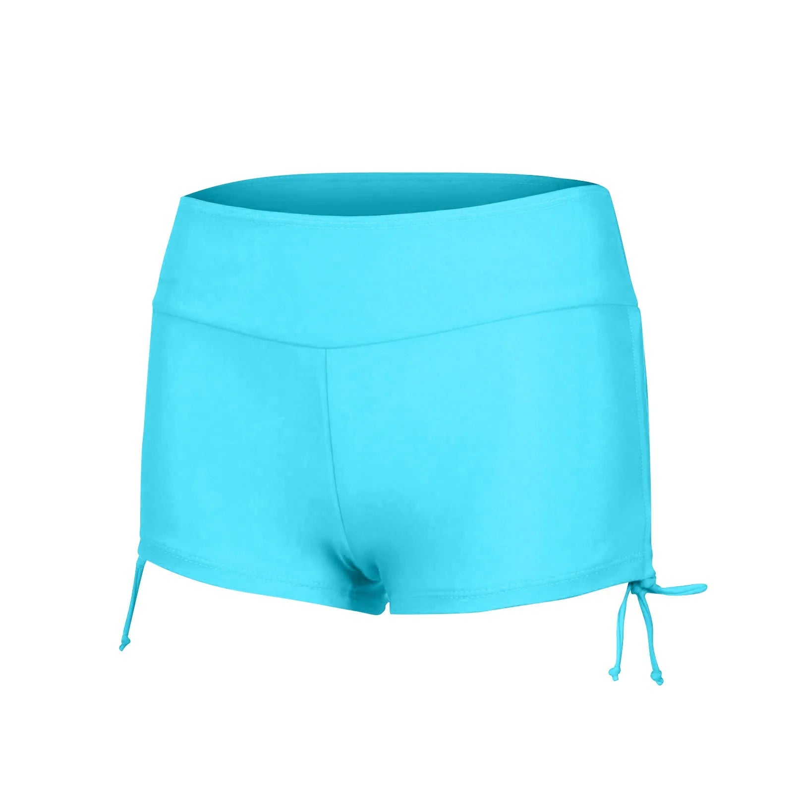 Sommer-Badebekleidung für Damen, einfarbig, Boxer, Strandshorts, hohe Taille, seitlich verstellbarer Kordelzug, elastischer Sport-Badeanzug
