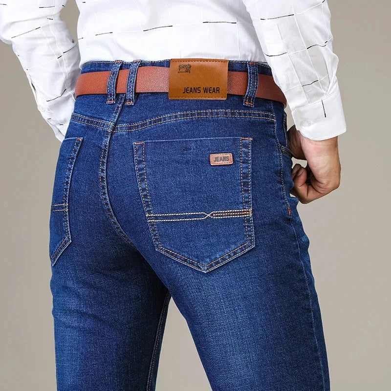 Herrenmode Business Jeans Klassischer Stil Casual Stretch Slim Jean Hosen Männliche Marke Denim Hosen Schwarz Blau