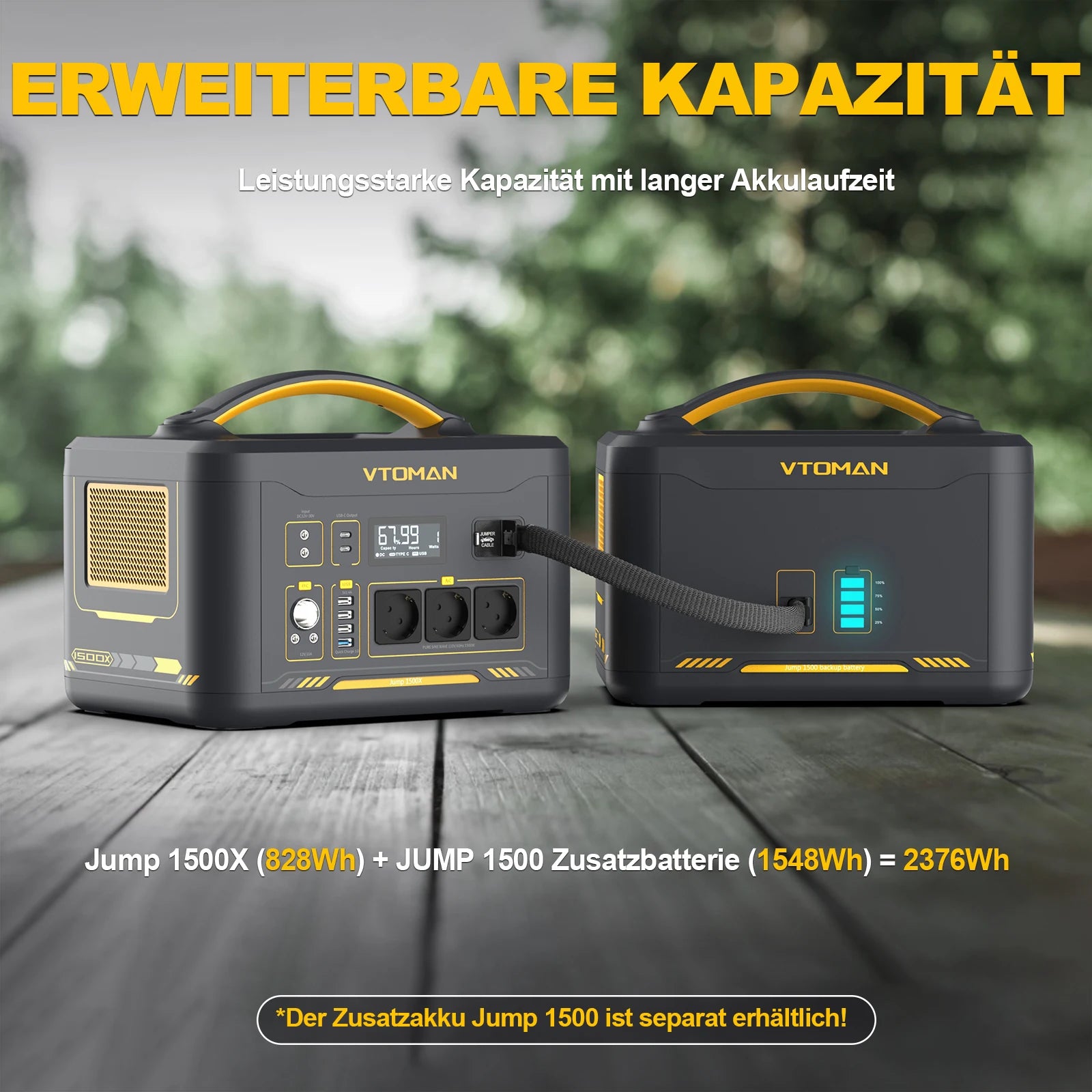 VTOMAN JUMP 1500X Tragbares Kraftwerk Camping LiFePO4-Batterie 828 Wh 1500 W AC-Steckdosen Solargenerator für Zuhause, Wohnmobil, Outdoor