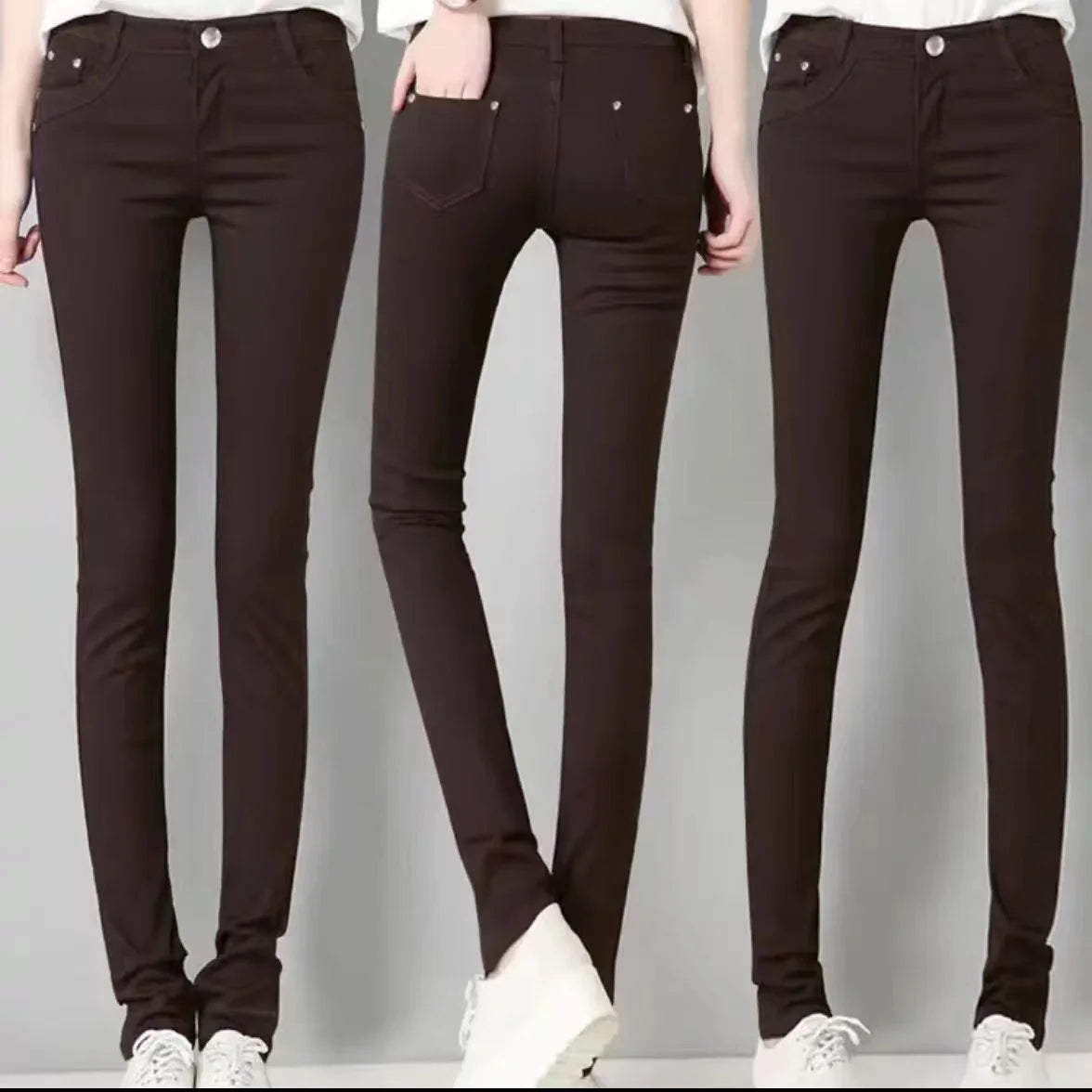 Dame mode lässig bleistift hose schwarz weiß zerrissene dünne hosen gemischt baumwolle loch dünne leggings mit tasche gefaltete hosen