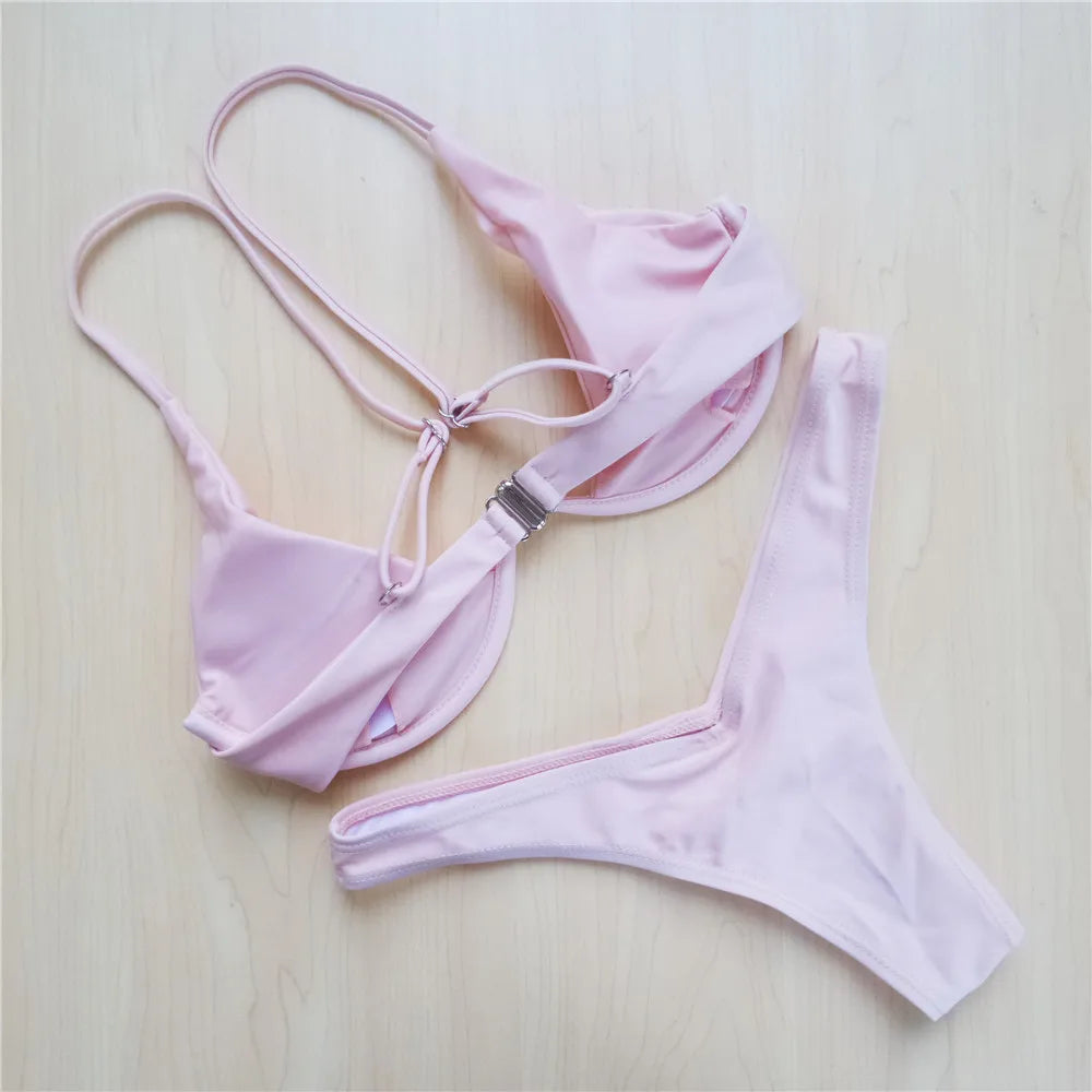S - XL V-bar Bügel Bikini Weiblichen Badeanzug Frauen Bademode Zwei-stück V-form Draht Bikini set Badende Badeanzug Schwimmen V439
