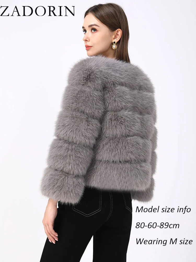 ZADORIN S-6XL Nerz Mantel Winter Schwarz Weiß Faux Pelzmantel Frau Elegante Flauschige Faux Pelz Jacke Top Kurze Pelz Mäntel Frau Kleidung