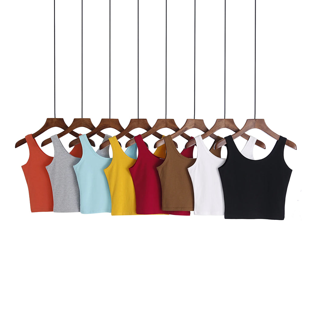 2024 mode Sexy Frauen Candy Farbe Tanks Tops Kurze 100% Baumwolle Casual Leibchen Rohr Top Weibliche Ärmellose Abgeschnitten Weste 2XL