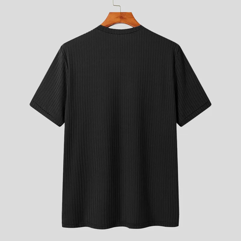 Sommer Herrenbekleidung Leichtes Luxus-T-Shirt Freizeit Langarm O-Ausschnitt Drapiert Einfarbig Lose Basic-Shirt Beliebte Strickwaren