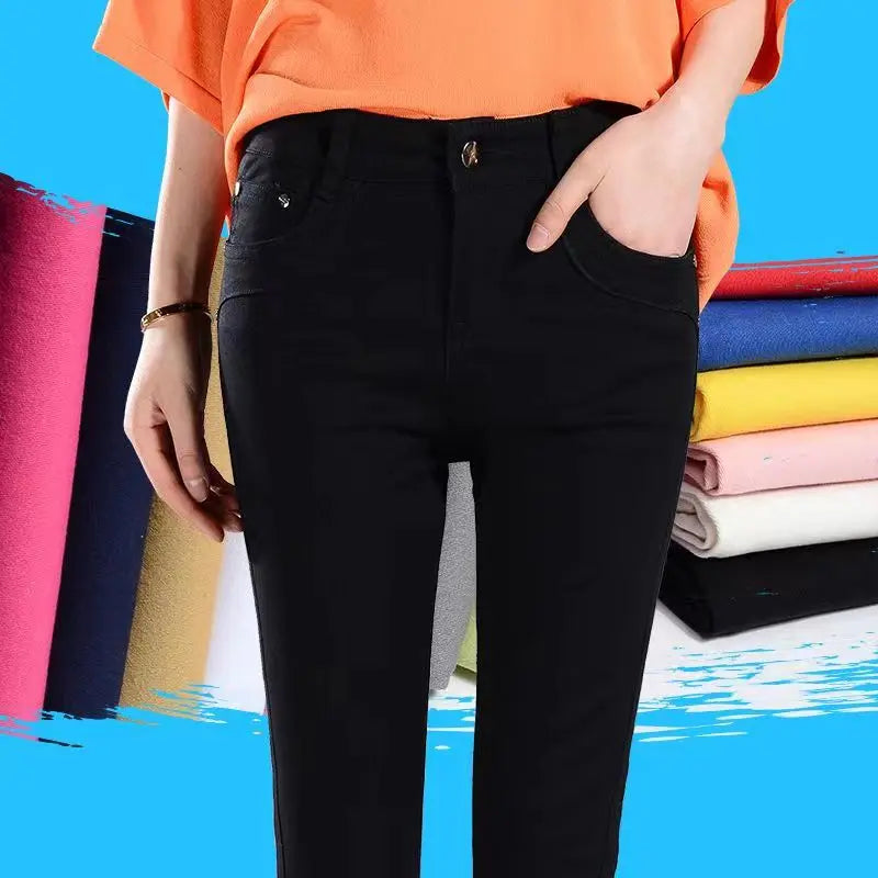 Dame mode lässig bleistift hose schwarz weiß zerrissene dünne hosen gemischt baumwolle loch dünne leggings mit tasche gefaltete hosen