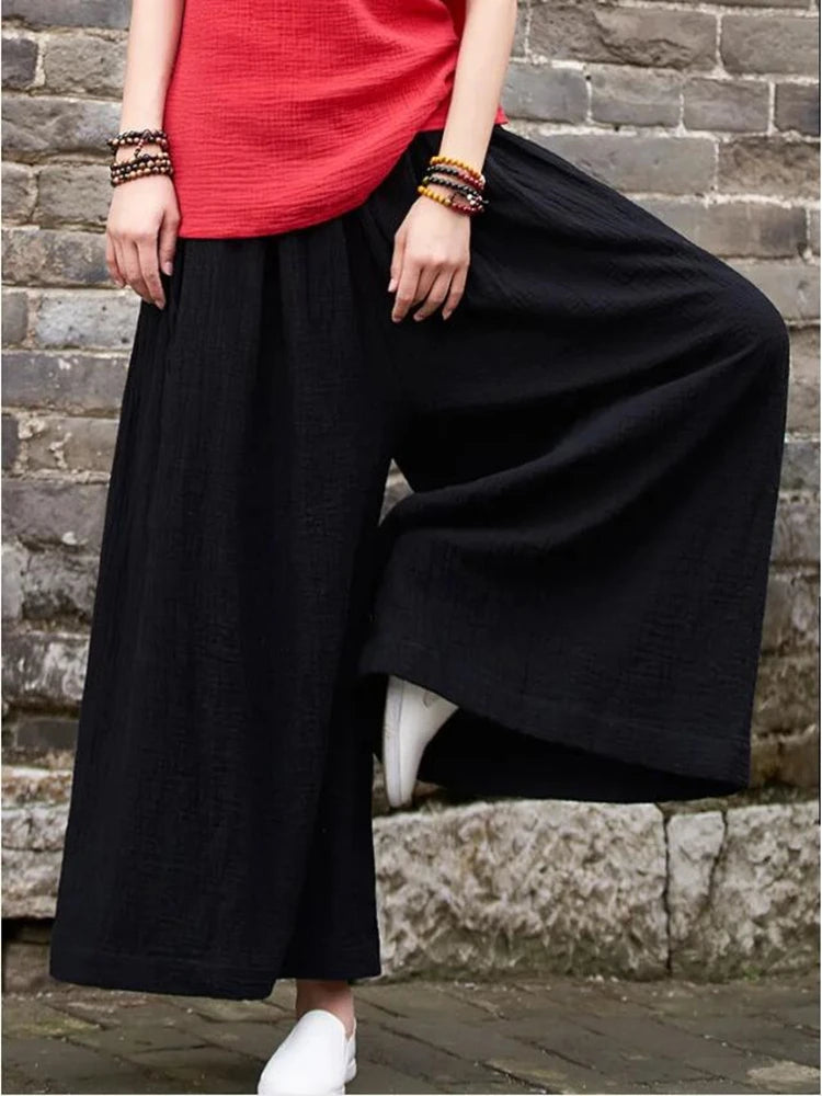 2026 Frühjahrsmode Baumwoll-Weite-Hose Übergröße Damen Locker Lässige Baumwoll-Leinen-Hose Herbst Vintage Lange Hose