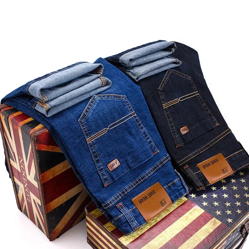 Herrenmode Business Jeans Klassischer Stil Casual Stretch Slim Jean Hosen Männliche Marke Denim Hosen Schwarz Blau