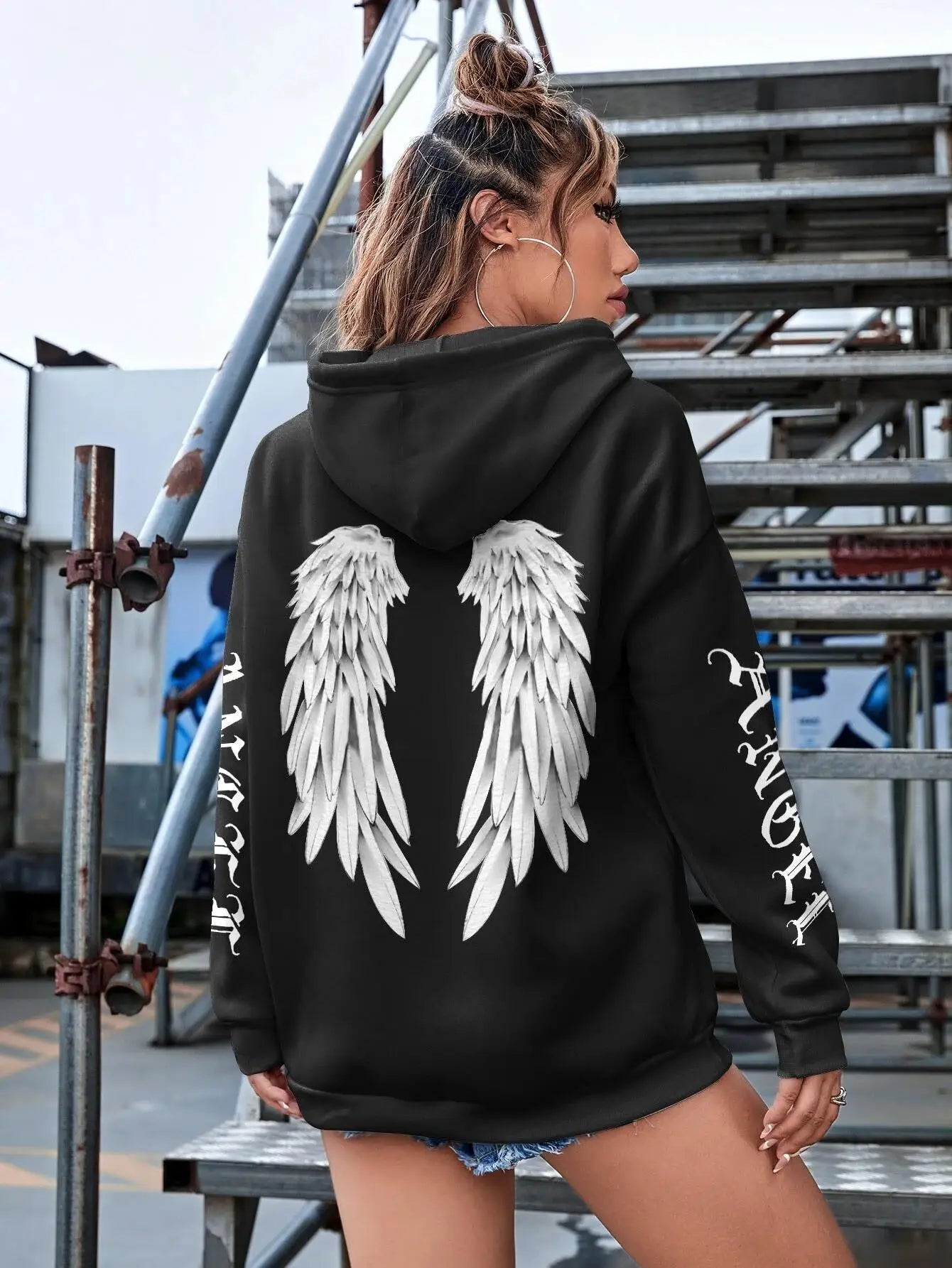 Schöne Engelsflügel bedruckte Hoodies für Damen, warm, bequem, lässig, Kapuzenpullover, modisch, klassisch, locker, originelle Basic-Kleidung