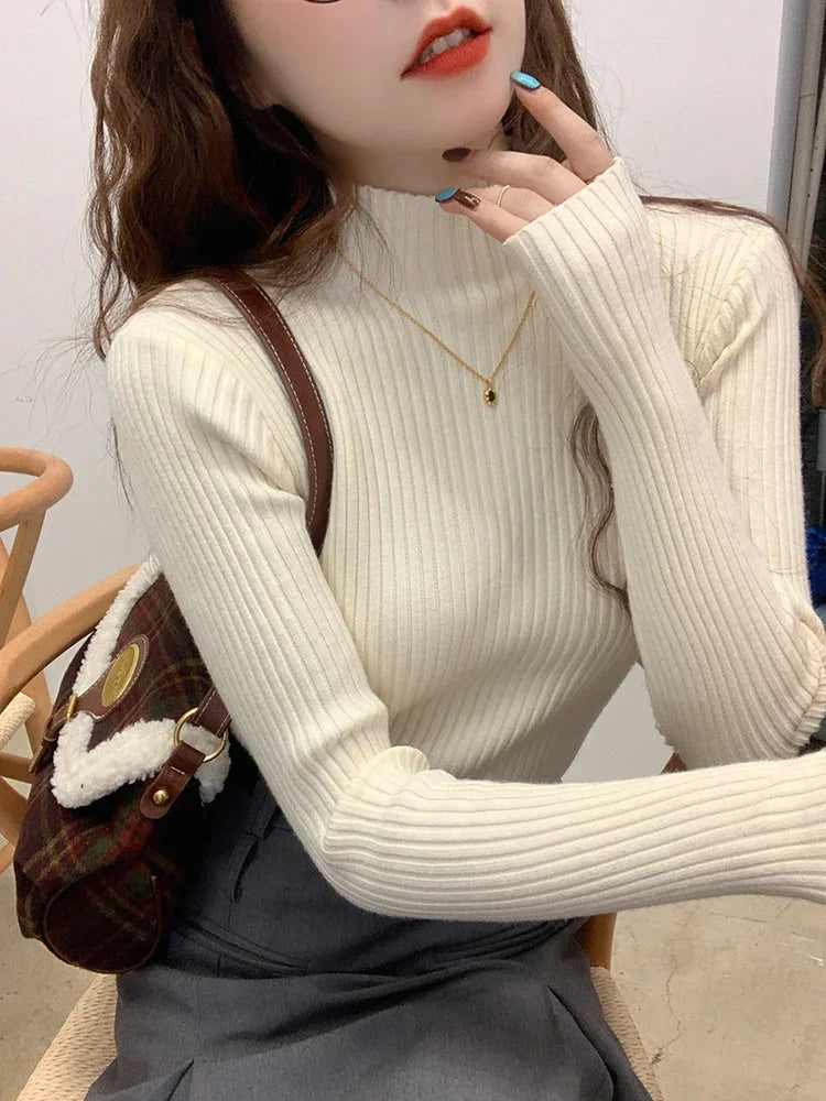 Zjaiss Frauen Pullover 2026 Dick Gestrickte Rollkragenpullover Neue Langarm Weiß Warme Pullover Frauen Solide Vielseitige Tops
