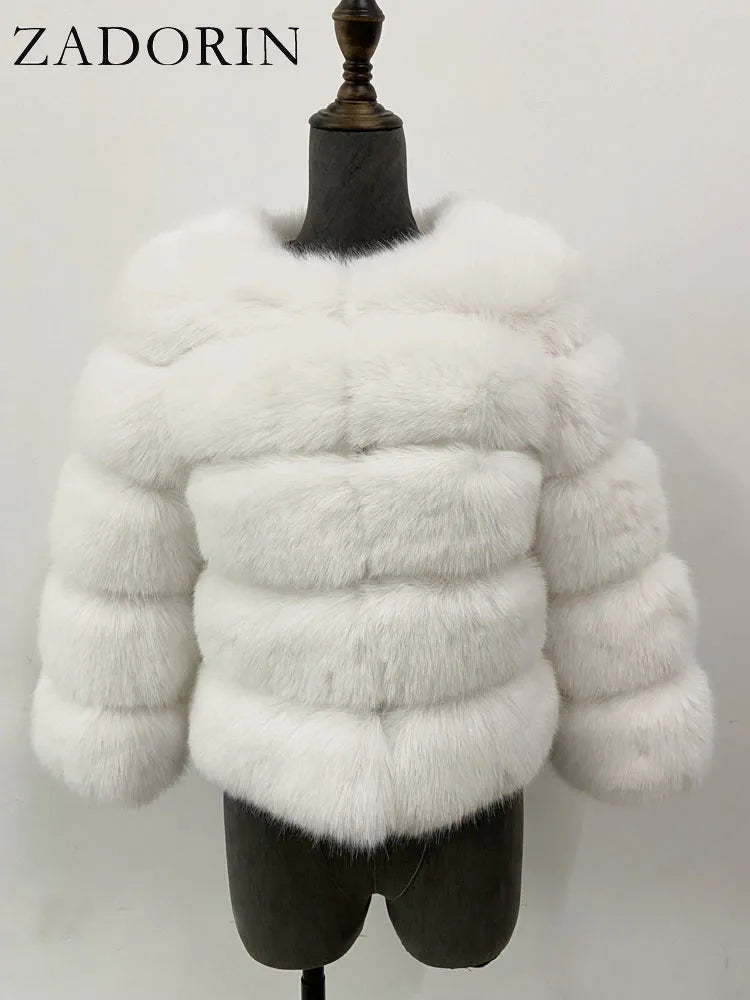 ZADORIN S-6XL Nerz Mantel Winter Schwarz Weiß Faux Pelzmantel Frau Elegante Flauschige Faux Pelz Jacke Top Kurze Pelz Mäntel Frau Kleidung