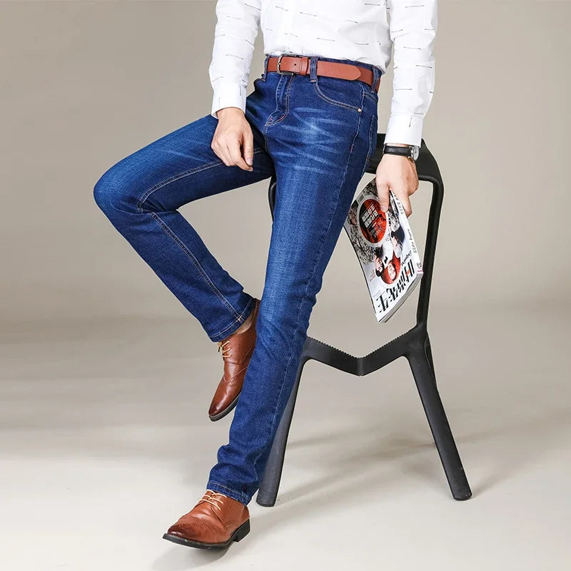 Herrenmode Business Jeans Klassischer Stil Casual Stretch Slim Jean Hosen Männliche Marke Denim Hosen Schwarz Blau
