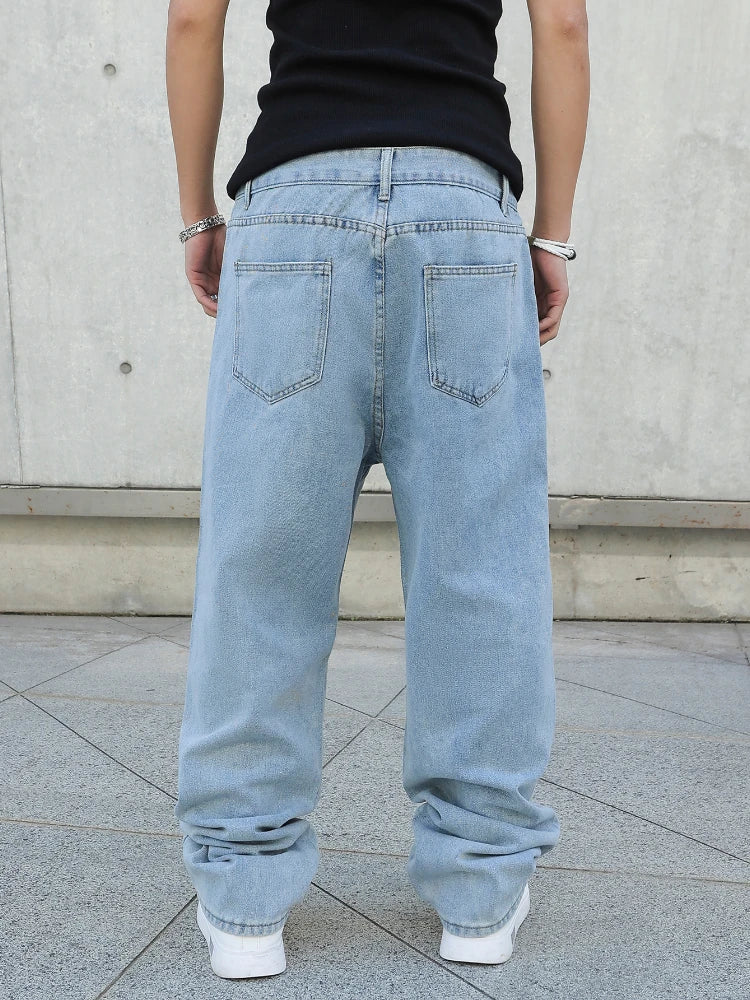 Frühling Herbst Männer Baggy Jeans Oversize Gerade Lose Beiläufige Denim Hosen Einfarbig Streetwear Fashion Y2k Breite Bein Hosen