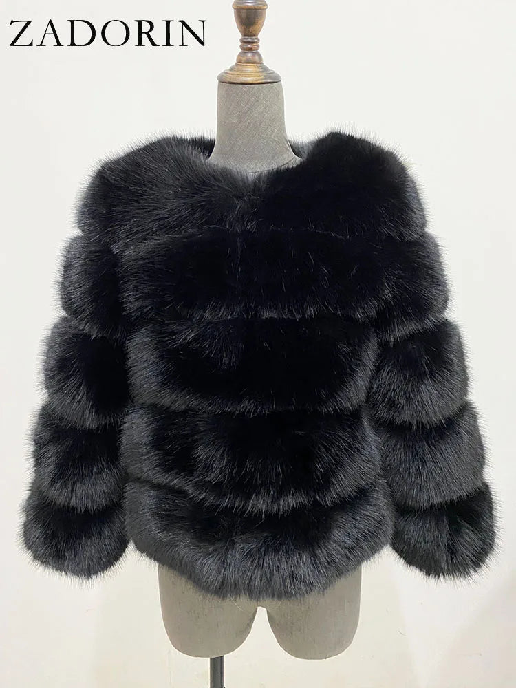 ZADORIN S-6XL Nerz Mantel Winter Schwarz Weiß Faux Pelzmantel Frau Elegante Flauschige Faux Pelz Jacke Top Kurze Pelz Mäntel Frau Kleidung