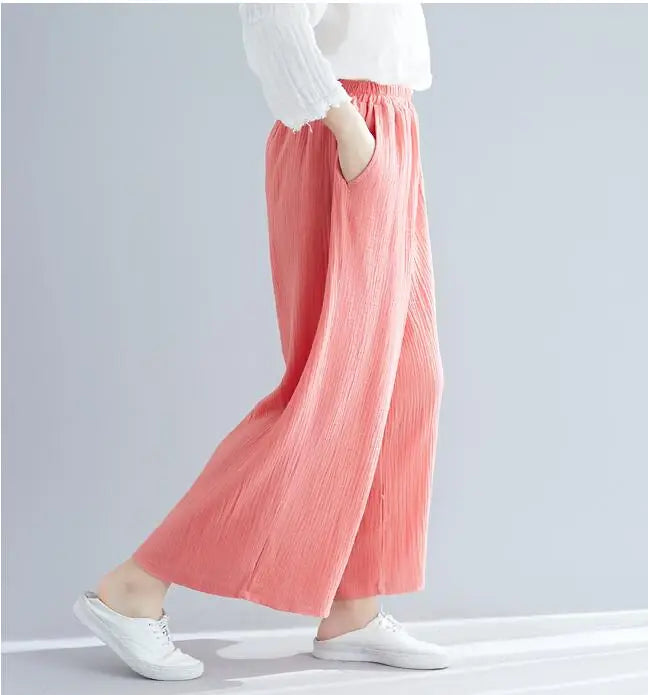 2026 Frühjahrsmode Baumwoll-Weite-Hose Übergröße Damen Locker Lässige Baumwoll-Leinen-Hose Herbst Vintage Lange Hose