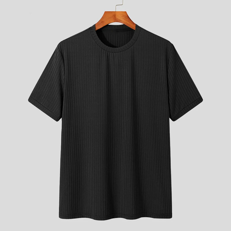 Sommer Herrenbekleidung Leichtes Luxus-T-Shirt Freizeit Langarm O-Ausschnitt Drapiert Einfarbig Lose Basic-Shirt Beliebte Strickwaren