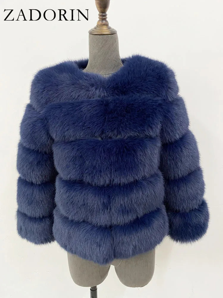 ZADORIN S-6XL Nerz Mantel Winter Schwarz Weiß Faux Pelzmantel Frau Elegante Flauschige Faux Pelz Jacke Top Kurze Pelz Mäntel Frau Kleidung