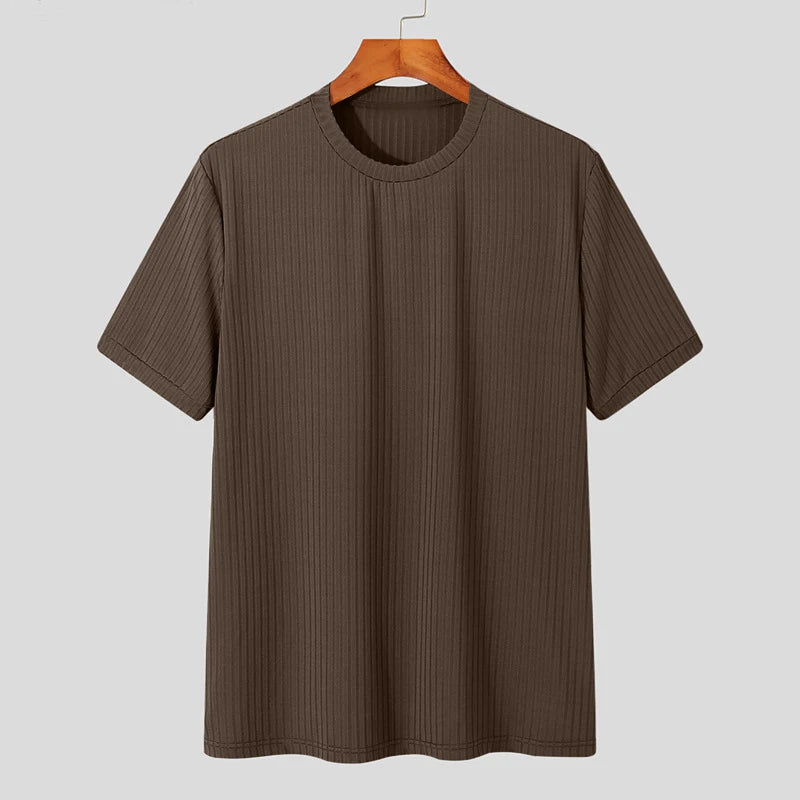 Sommer Herrenbekleidung Leichtes Luxus-T-Shirt Freizeit Langarm O-Ausschnitt Drapiert Einfarbig Lose Basic-Shirt Beliebte Strickwaren
