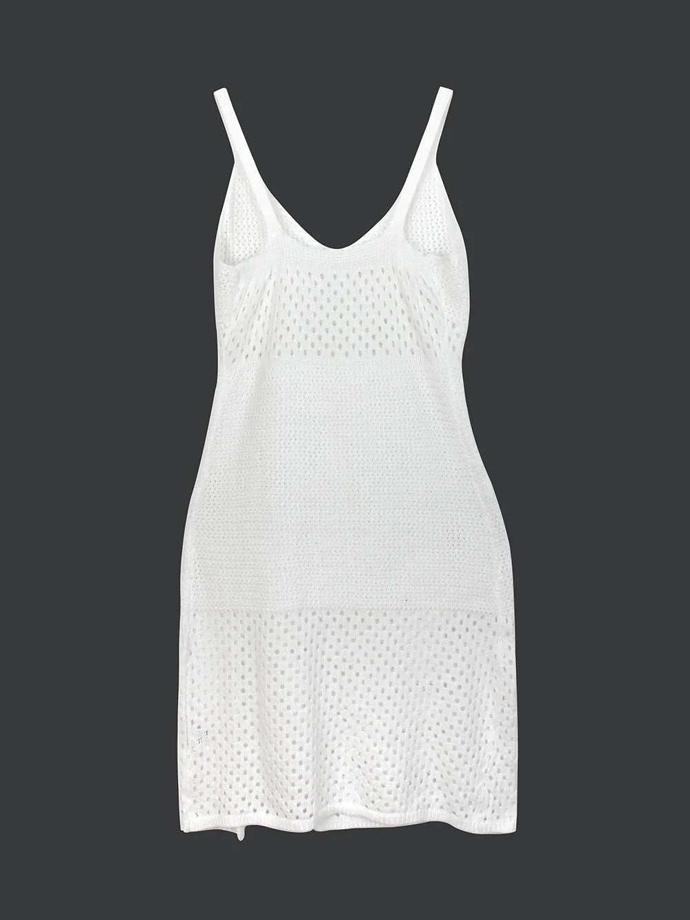 Gestricktes, netzfarbenes, langes Damenkleid mit V-Gürtel und Schlitz, Strandbluse, Rock, Sommer