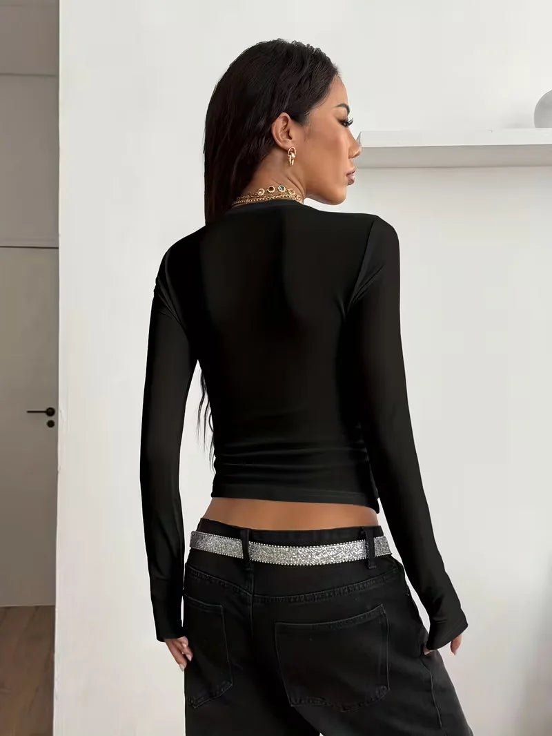 Langärmliges Damen-T-Shirt mit Musikstraßen-Aufdruck im Retro-Stil für Frühling/Sommer