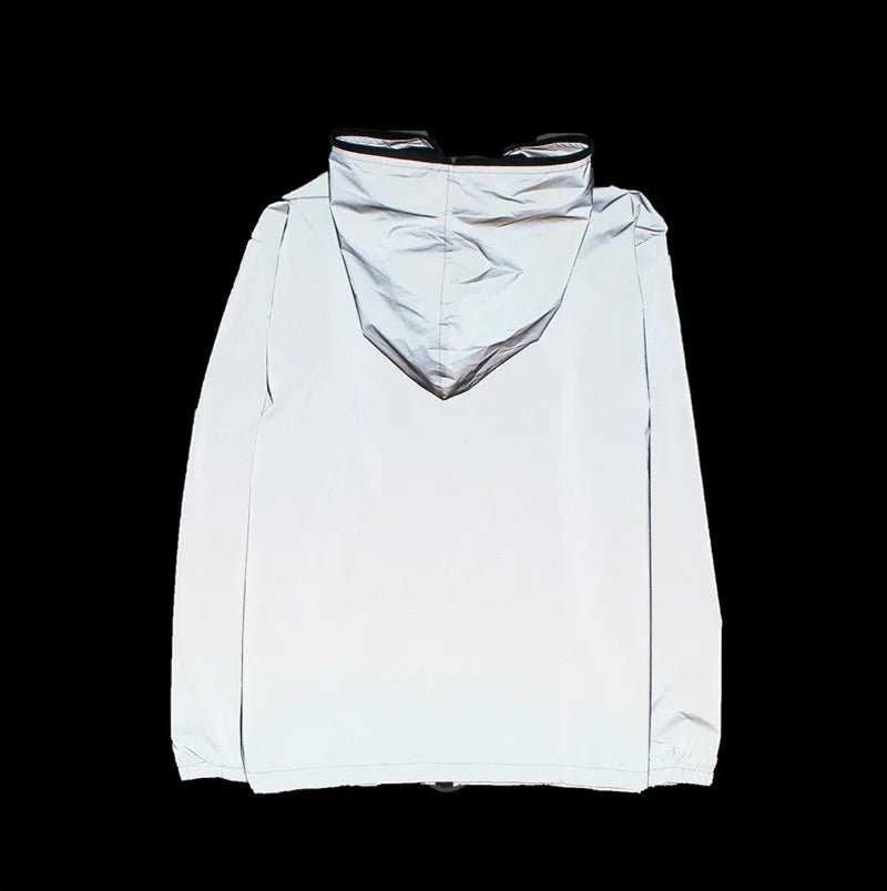 Männer Voll Reflektierende Jacke Casual Frauen Windjacke Hip Hop Mit Kapuze Mantel Wasserdicht Gedruckt Streetwear Nacht Glänzende Jacken 5XL
