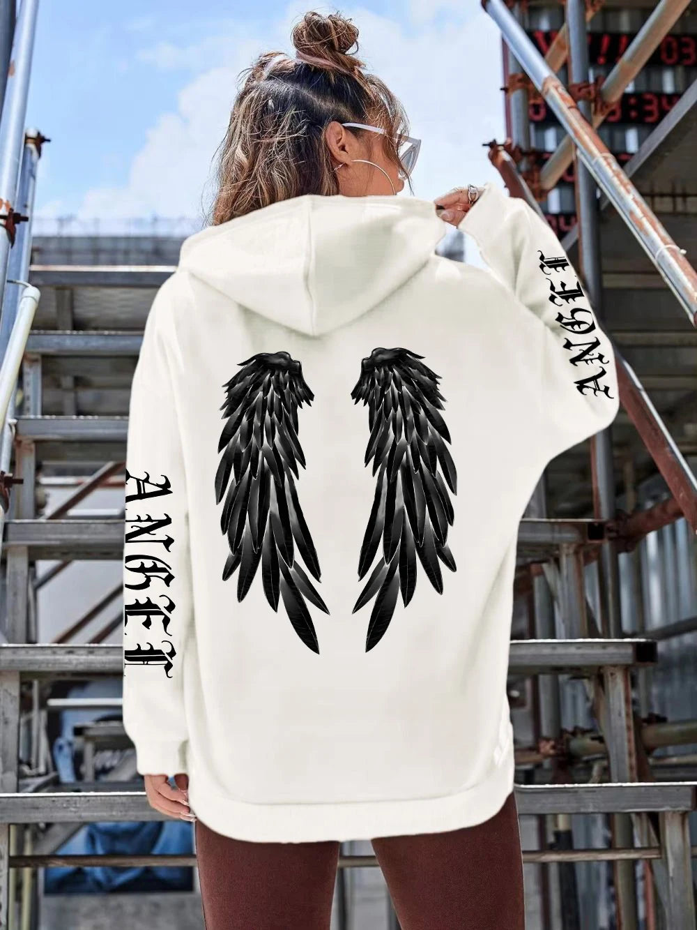 Schöne Engelsflügel bedruckte Hoodies für Damen, warm, bequem, lässig, Kapuzenpullover, modisch, klassisch, locker, originelle Basic-Kleidung