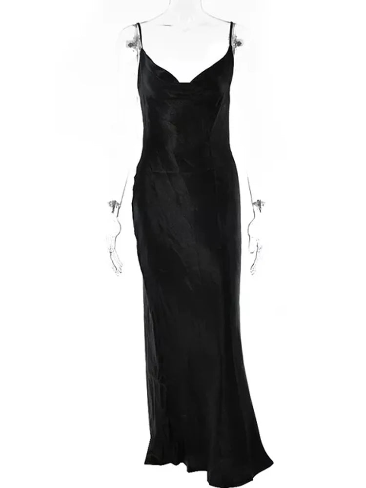 JULISSA MO Sexy Spaghetti Strap Backless Maxi Kleid Frauen Satin Lace Up Trompete Abendkleid Elegante Bodycon Party Kleider 2024