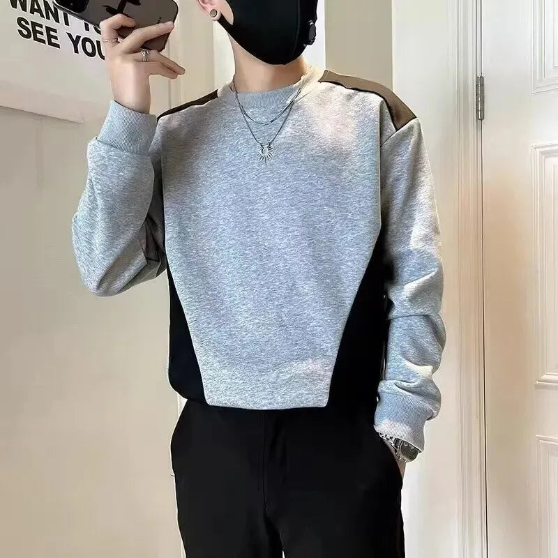 Gespleißtes Sweatshirt Herren Frühling Herbst Neues Rundhals-Langarm-Bottom-Shirt T-Shirt Trendy Casual Top Hoodies